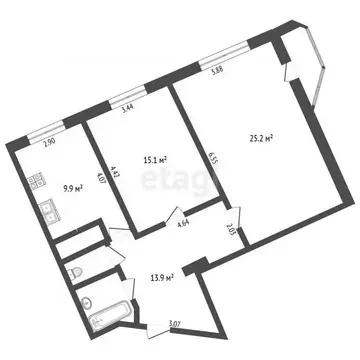 2-к кв. Белгородская область, Белгород ул. Есенина, 8а (68.9 м)