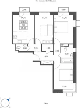 3-к кв. Ярославская область, Ярославль ул. Большая Октябрьская, 85 ...