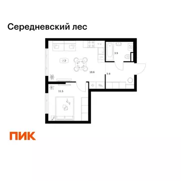 1-к кв. Москва Середневский Лес жилой комплекс, 2.1.3 (39.8 м)