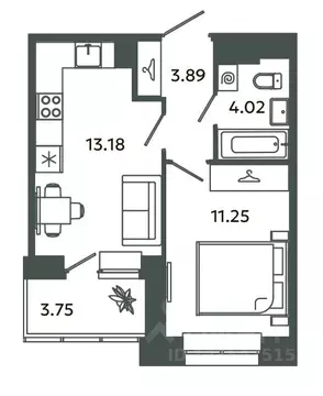 1-к кв. Ленинградская область, Ломоносовский район, Аннинское ...