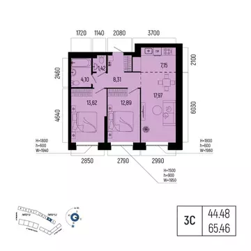 3-к кв. Башкортостан, Уфа Глумилино-1 мкр, Новатор жилой комплекс ...