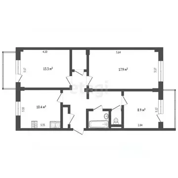 3-к кв. Омская область, Омск пос. Кордный, ул. 3-я Кордная, 18 (69.4 ...