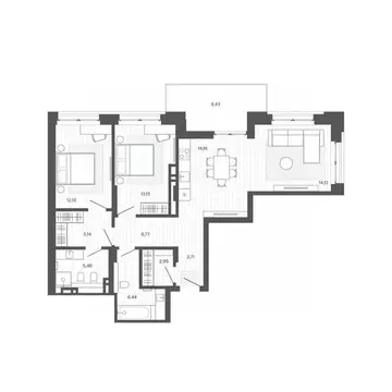 2-к кв. Алтайский край, Барнаул Жилплощадка мкр,  (91.54 м)
