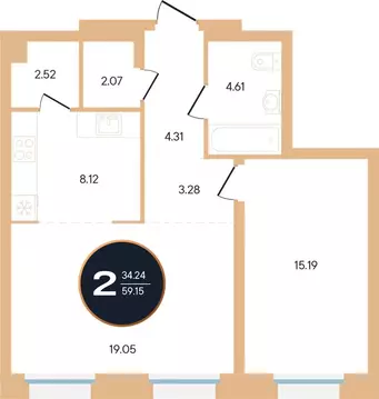 2-комнатная квартира: Уфа, улица Рихарда Зорге, 73/1 (59.4 м)