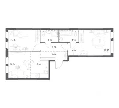 2-к кв. Башкортостан, Уфа ул. Рашита Манурова (59.88 м)