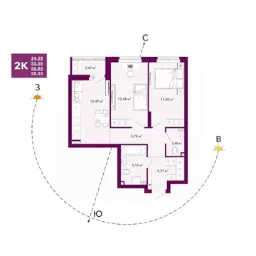 2-к кв. Свердловская область, Екатеринбург просп. Космонавтов, 103А ...