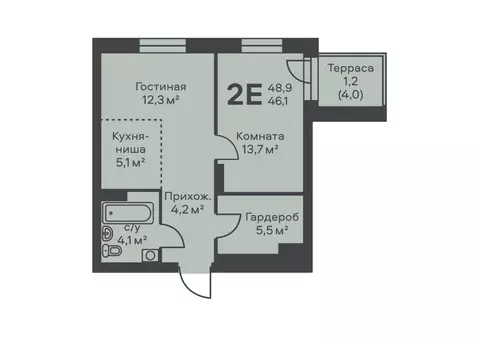2-к кв. Пермский край, Пермь ул. Подводников (46.1 м)