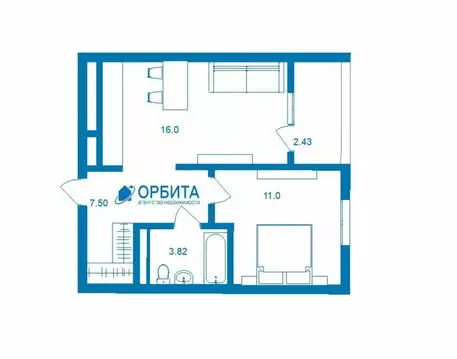 1-комнатная квартира: Тюмень, улица Щербакова, 136 (38.6 м)