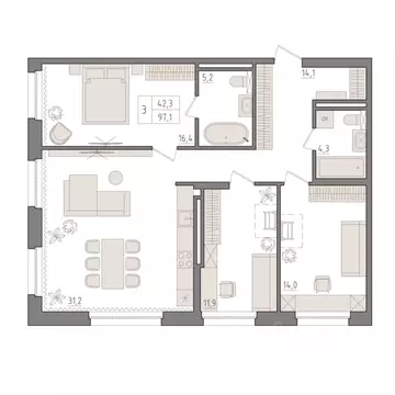 3-к кв. Башкортостан, Уфа 563-й кв-л,  (97.1 м)