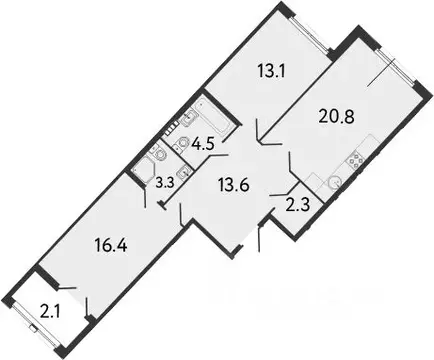 2-к кв. Санкт-Петербург Миргородская ул., 1 (76.1 м)