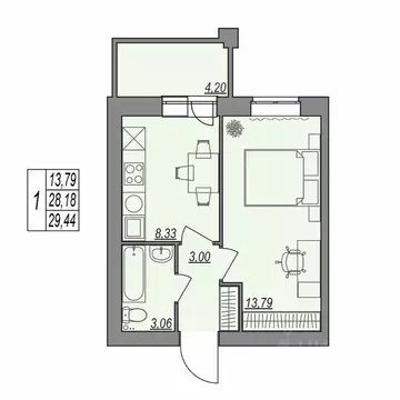 1-к кв. Волгоградская область, Волгоград Типографская ул., 83 (29.46 ...