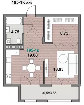 1-к кв. Калининградская область, Зеленоградск ул. Гагарина (51.16 м)
