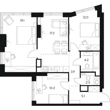 3-к кв. Москва 7-й кв-л,  (74.0 м)