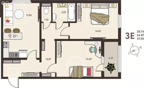 2-комнатная квартира: Курск, микрорайон Курского Завода Тракторных ...