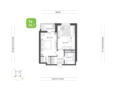 2-к кв. Приморский край, Владивосток ул. 3-я Поселковая, 16/2 (45.6 м)