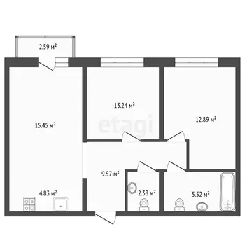 2-комнатная квартира: Тюмень, Причальная улица, 7 (63.45 м)