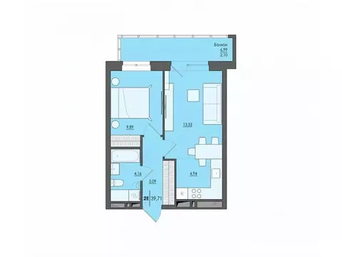 2-к кв. Пермский край, Пермь ул. Сергея Есенина, 9Ак1 (39.71 м)