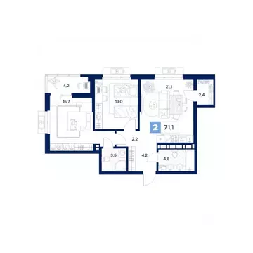 2-к кв. Тюменская область, Тюмень Дом Нойферта жилой комплекс (71.1 м)