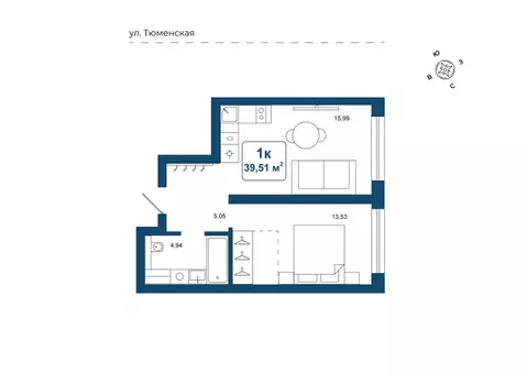 1-к кв. Тюменская область, Тюменский район, д. Дударева Родина-2 жилой ...
