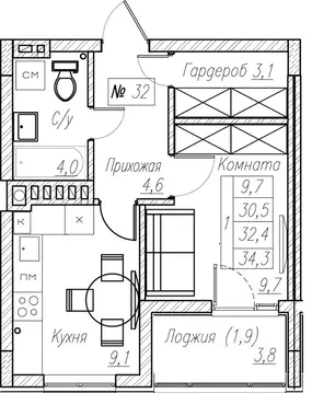 1-к кв. Калининградская область, Пионерский  (32.4 м)