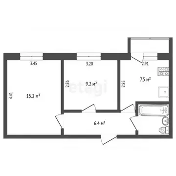 2-к кв. Вологодская область, Вологда ул. Добролюбова, 52 (41.8 м)