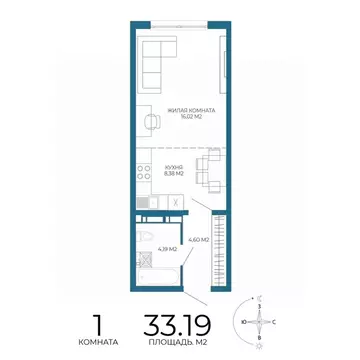 1-к кв. Пензенская область, Пенза Чаадаев жилой комплекс (33.19 м)