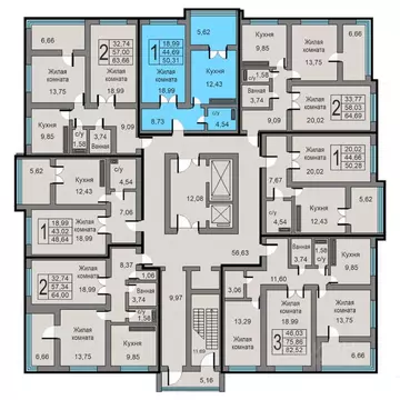 1-к кв. Калужская область, Калуга ул. Минская, 26 (50.31 м)