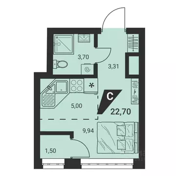 1-к кв. Свердловская область, Екатеринбург ул. Монтерская, 8/2 (22.5 ...