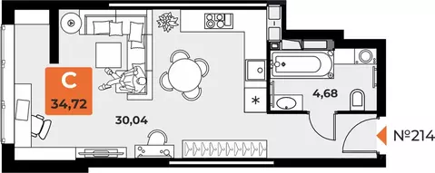 Студия Самарская область, Самара просп. Карла Маркса, 231Б (34.4 м)