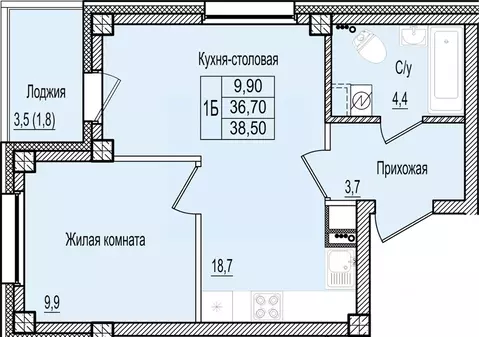 1-к кв. Псковская область, Псков Крестовский жилой комплекс (38.5 м)