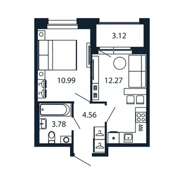 1-комнатная квартира: Новоселье, Центральная улица, 30к2 (31.2 м)
