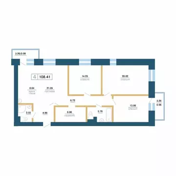 4-комнатная квартира: Красноярск, улица Бограда, 103 (108.48 м)