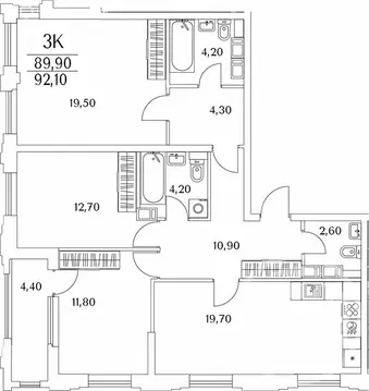 3-комнатная квартира: Санкт-Петербург, ул. Глухарская (92.8 м)