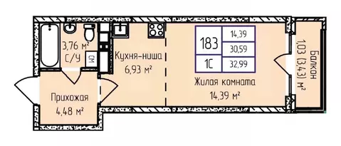 1-к кв. Удмуртия, Ижевск ул. Героя России Ильфата Закирова, 20А (33.16 ...