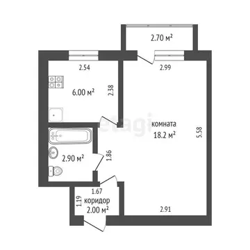 1-комнатная квартира: Тюмень, улица Республики, 188 (29.1 м)