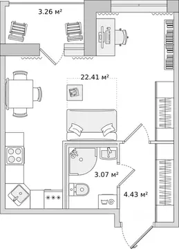 Студия Санкт-Петербург ул. Плесецкая, 24 (33.17 м)