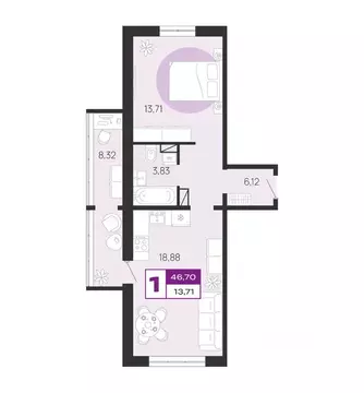 1-к кв. Брянская область, Брянск Медовый кв-л, поз7 (46.7 м)