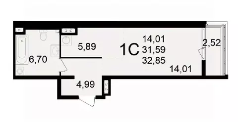 1-к кв. Рязанская область, Рязань Свобода жилой комплекс (32.85 м)