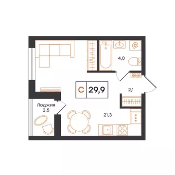 Квартира-студия: Тюмень, микрорайон ДОК (29.9 м)