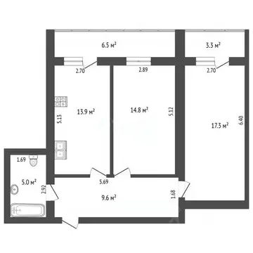 2-к кв. Самарская область, Самара Нагорная ул., 143 (60.6 м)