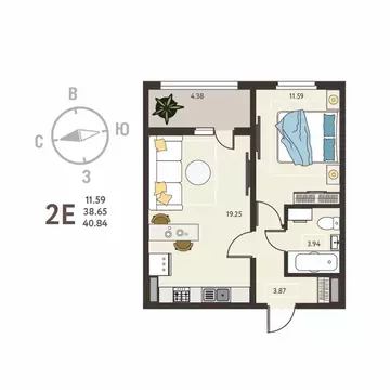 1-к кв. Воронежская область, с. Новая Усмань, Ольха мкр  (40.84 м)