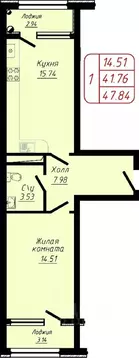1-к кв. Ставропольский край, Кисловодск ул. 40 лет Октября, 37Б (47.84 ...