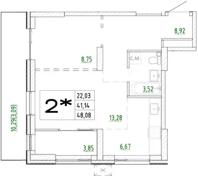 2-к кв. Приморский край, Владивосток Архитектор жилой комплекс (48.08 ...