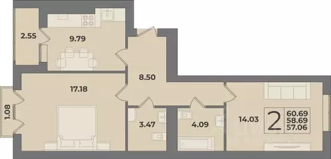 2-к кв. Калининградская область, Калининград Суздальская ул. (58.67 м)