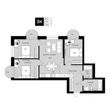 3-к кв. Башкортостан, Уфа ул. Ленина, 192 (74.8 м)