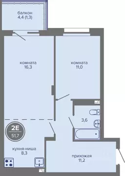 2-к кв. Пермский край, Пермь ш. Космонавтов, 309Ак1 (51.7 м)