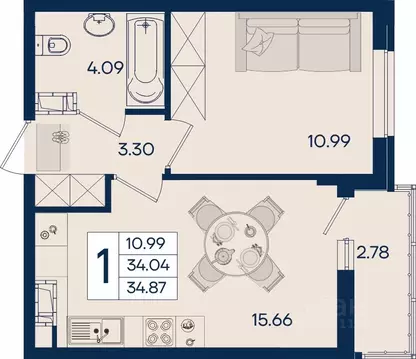 1-к кв. Краснодарский край, Краснодар  (34.87 м)
