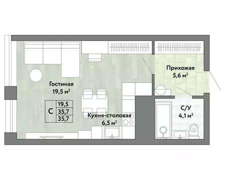 1-к кв. Хабаровский край, Хабаровск Грин 2 жилой комплекс (35.7 м)