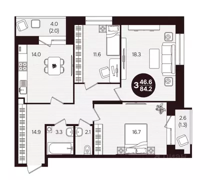 3-к кв. Чувашия, Новочебоксарск ул. 10-й Пятилетки, поз5 (84.2 м)