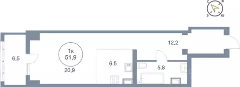1-к кв. Ханты-Мансийский АО, Сургут тракт Югорский, 43 (51.9 м)
